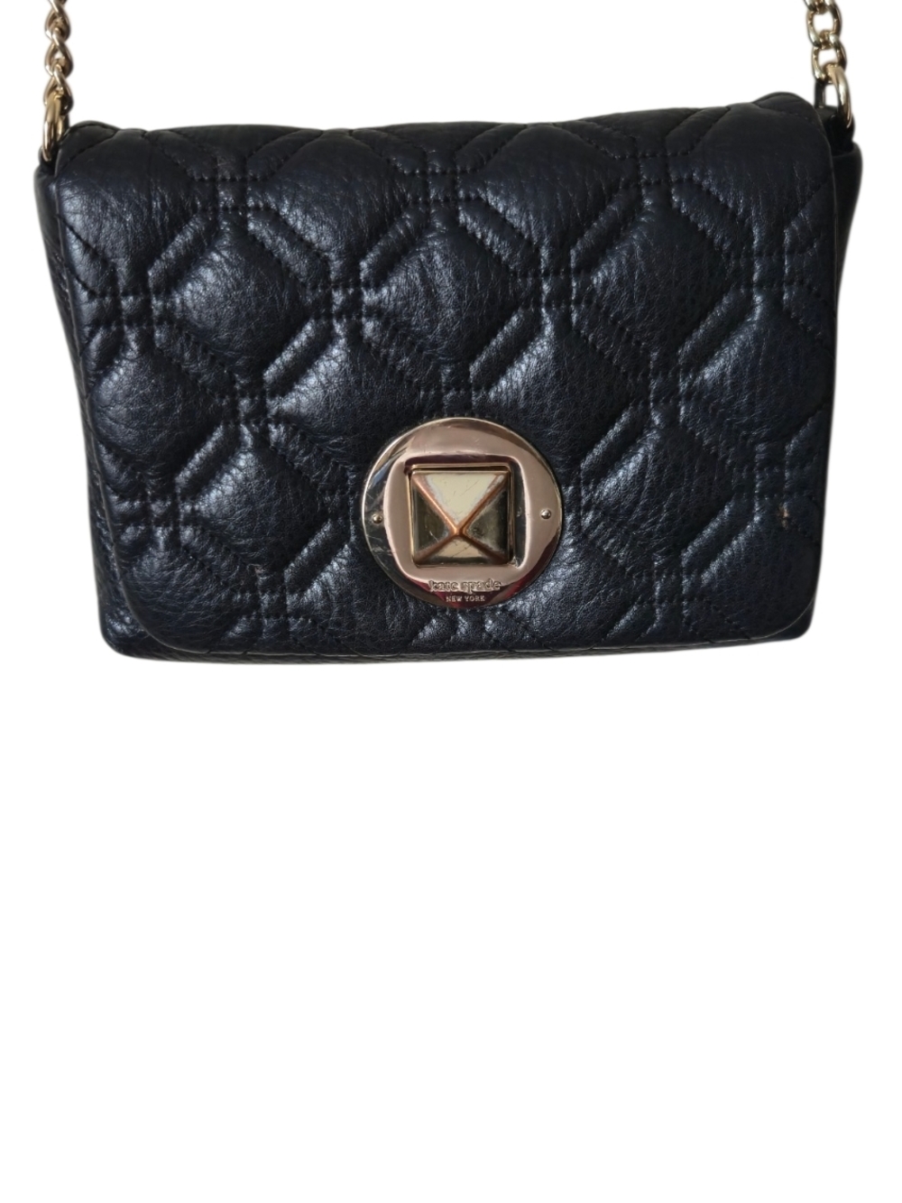 Kate Spade Quilted Black Crossbody Chain Bag Gold Hardware